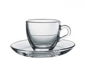 BICCHIERI VETRO ,CONF.6 TAZZA CAFFE' VETRO BASIC C/PIATTO